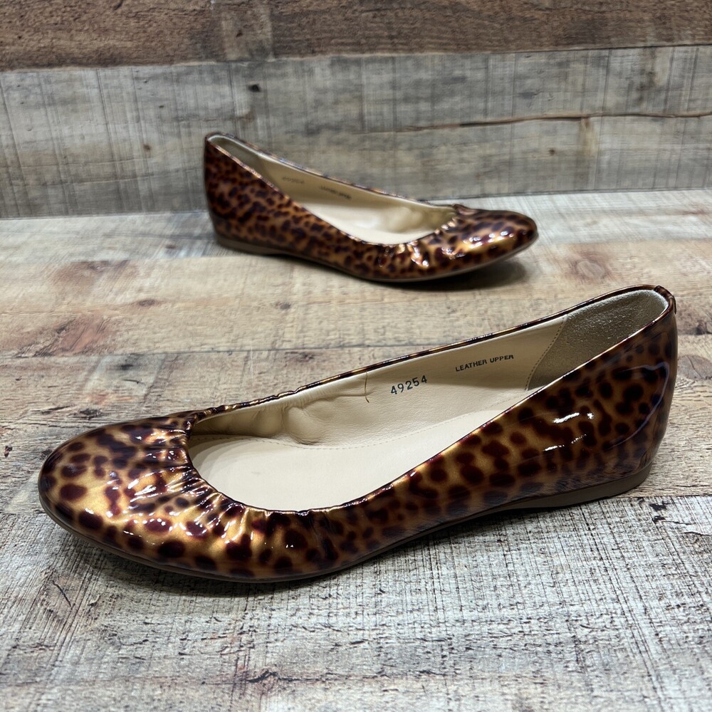 J Crew Womens Cheetah Print Patent Leather Slip On Flats Size 7 GREAT!